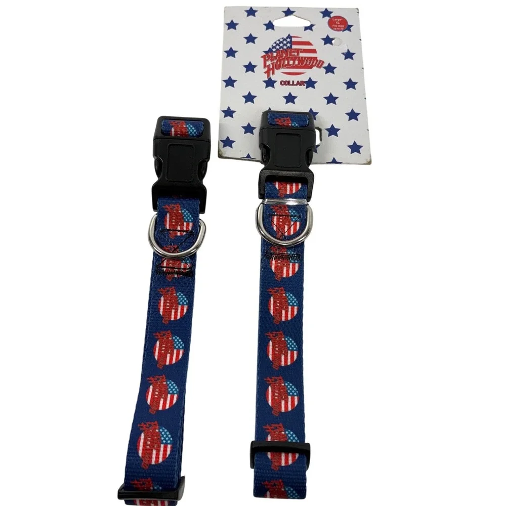 Planet Hollywood Americana Dog Collar Blue‎ Red White Stars Large XL New 2 Pack